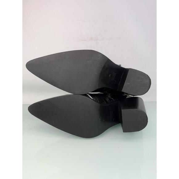 Zara Croc Embossed Western Ankle Boots Black Re Leather Pointed Toe EU 36 US 6 - Picture 5 of 7